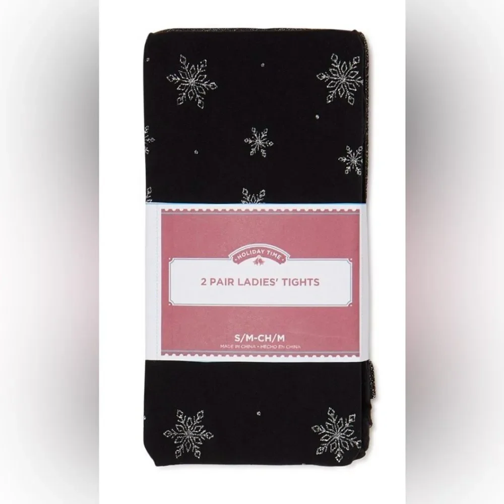 Holiday Time Ladies Black and Silver Glitter Stars Tights Size M/L